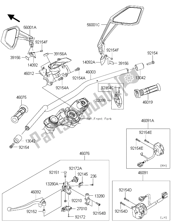 Tutte le parti per il Manubrio del Kawasaki Z 1000 ABS 2015