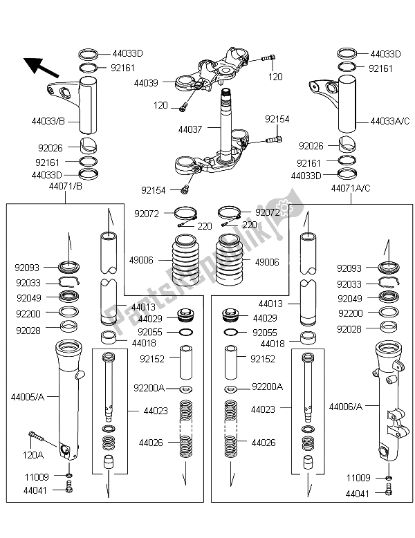 All parts for the Front Fork of the Kawasaki W 800 2012