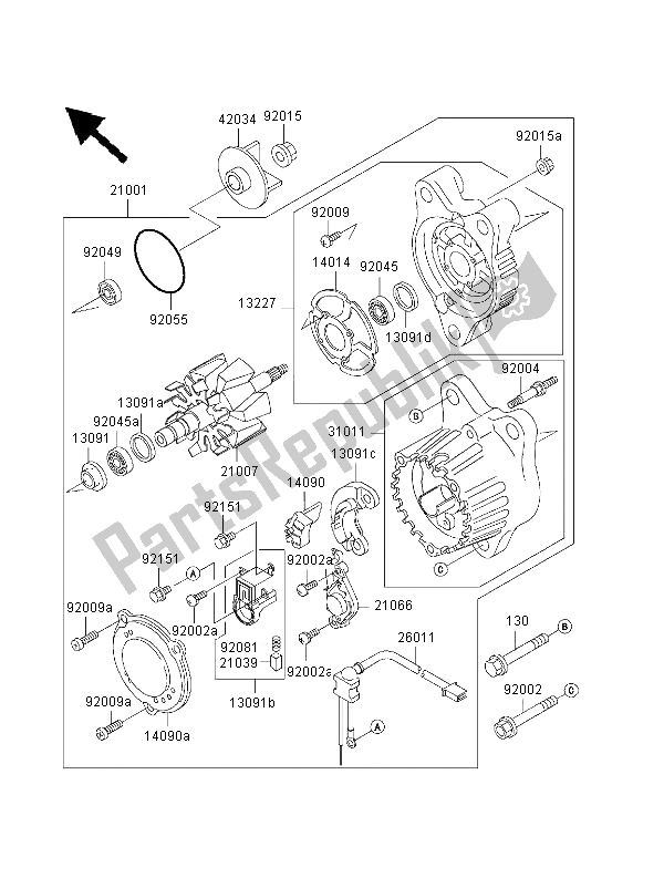 Tutte le parti per il Generatore del Kawasaki Ninja ZX 7R 750 2000