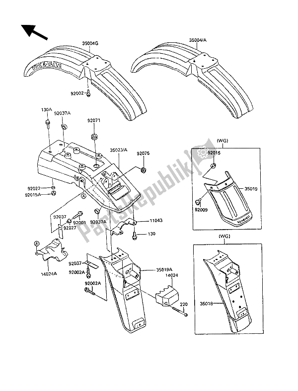 Tutte le parti per il Parafango del Kawasaki KLR 250 1990