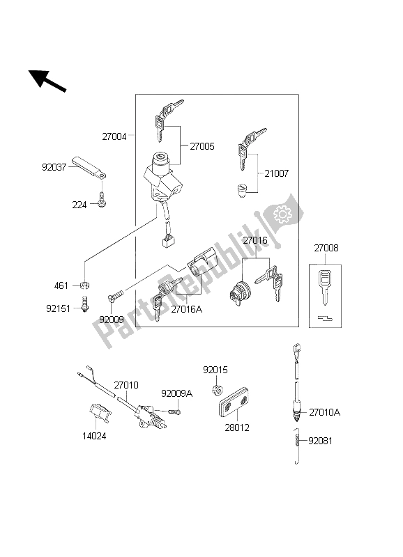 All parts for the Ignition Switch of the Kawasaki KLE 500 2003