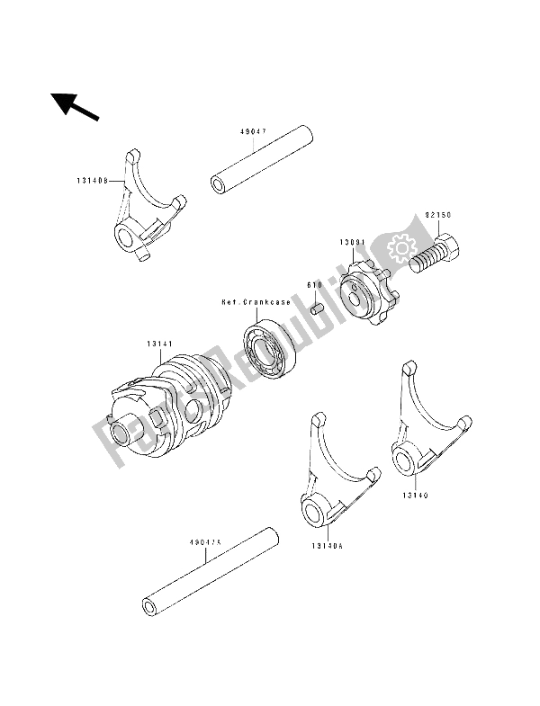 All parts for the Change Drum & Shift Fork of the Kawasaki KX 250 1991
