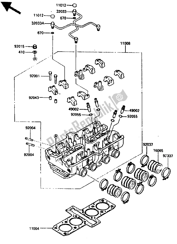 All parts for the Cylinder Head of the Kawasaki GPZ 600R 1986