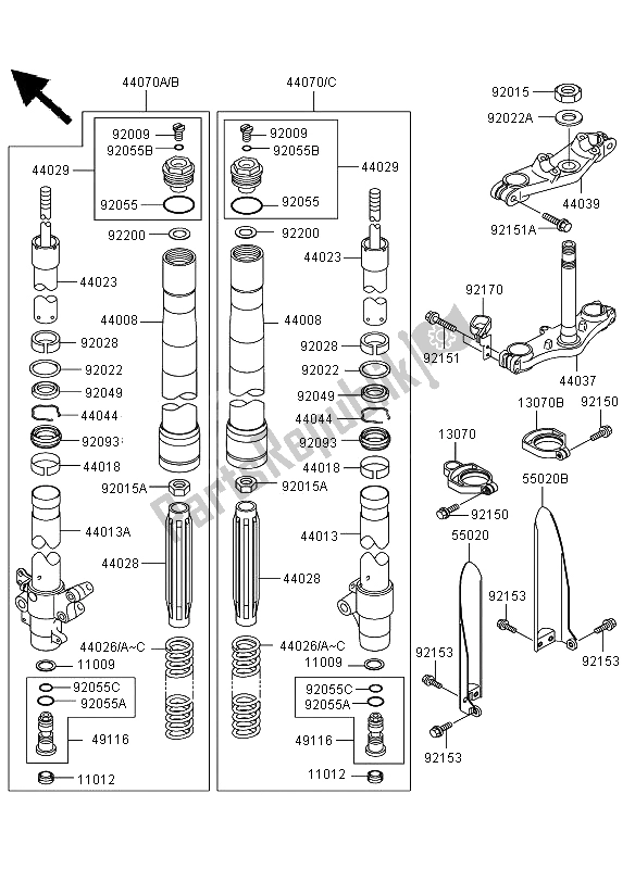 All parts for the Front Fork of the Kawasaki KX 85 SW LW 2008