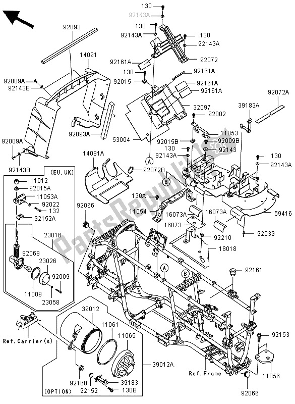 Tutte le parti per il Montaggi Della Struttura del Kawasaki KVF 650 4X4 2012