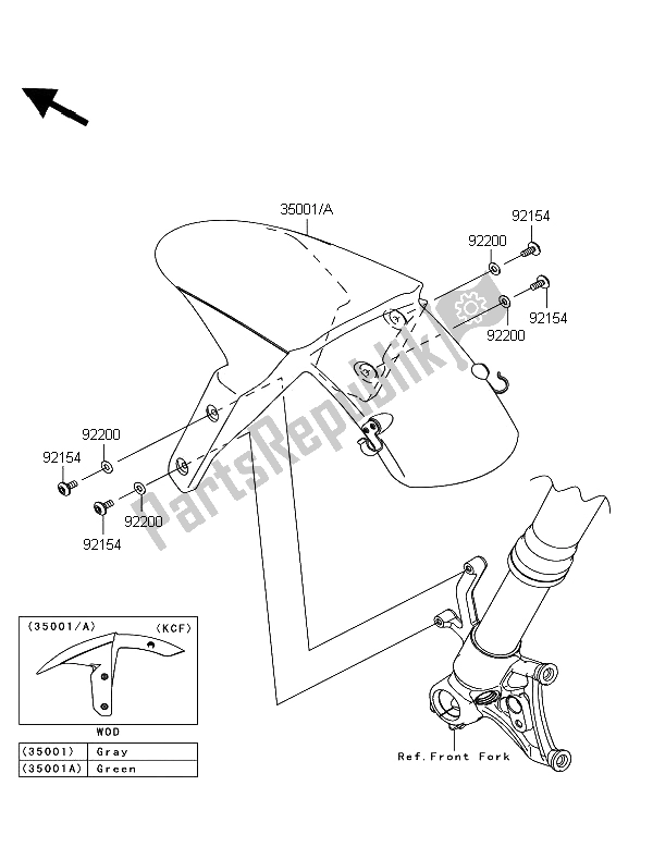 All parts for the Front Fender of the Kawasaki Ninja ZX 10R ABS 1000 2012
