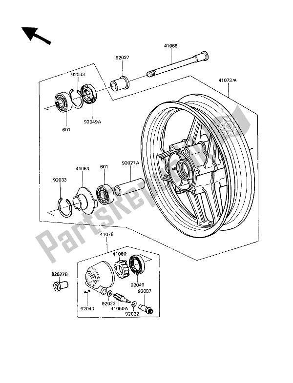 Tutte le parti per il Mozzo Anteriore del Kawasaki GPZ 900R 1989