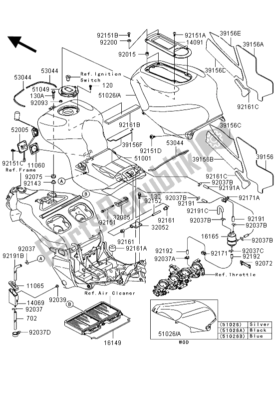 Alle onderdelen voor de Benzinetank van de Kawasaki Ninja ZX 12R 1200 2004