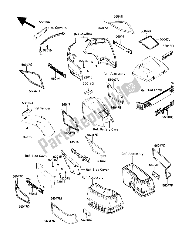 All parts for the Decal of the Kawasaki Voyager XII 1200 1989