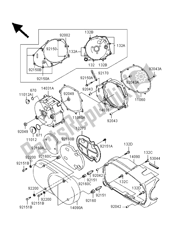 All parts for the Left Engine Cover of the Kawasaki VN 1500 Classic 1999