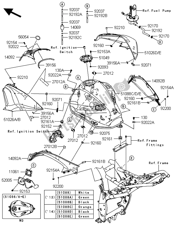 Toutes les pièces pour le Réservoir D'essence du Kawasaki Z 800 ABS BEF 2014