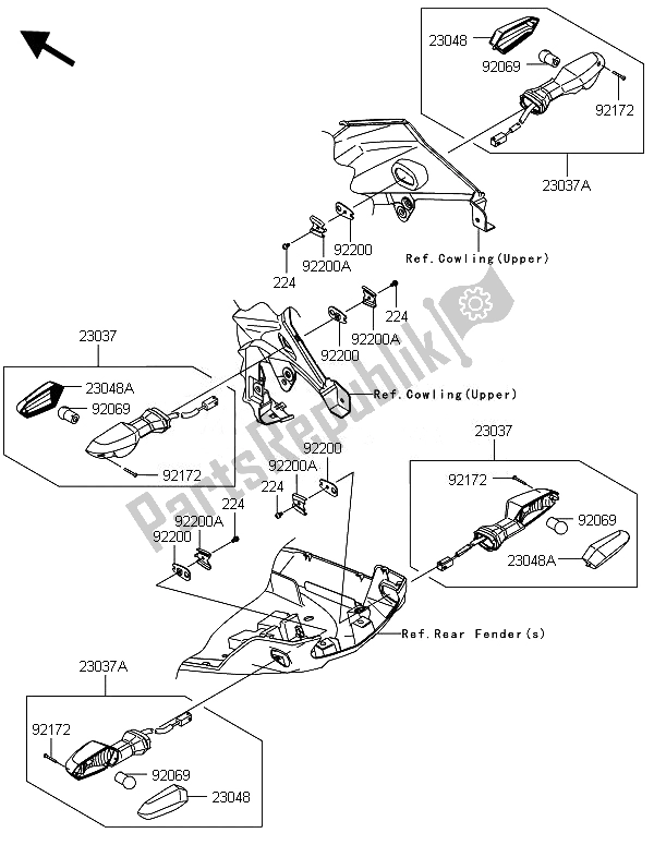 All parts for the Turn Signals of the Kawasaki Versys 1000 2014