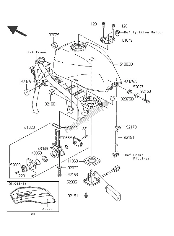 All parts for the Fuel Tank of the Kawasaki ZRX 1200R 2005