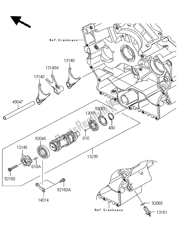 All parts for the Gear Change Drum & Shift Fork of the Kawasaki VN 900 Custom 2009