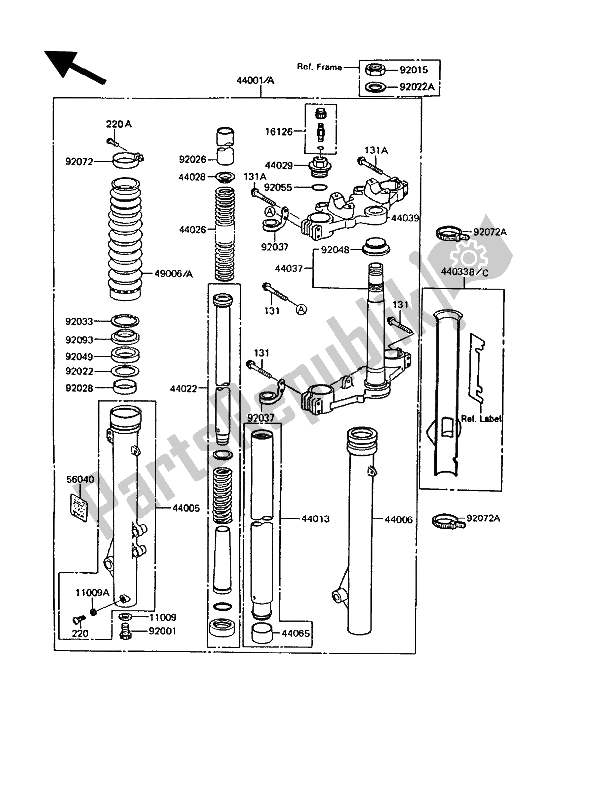 All parts for the Front Fork of the Kawasaki KMX 200 1991