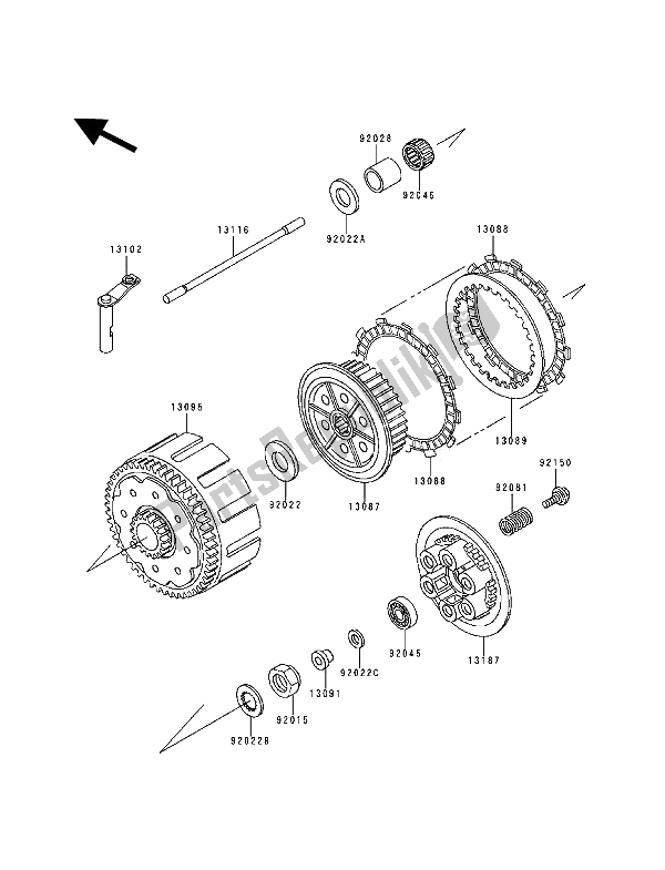 Todas as partes de Embreagem do Kawasaki KX 500 1994