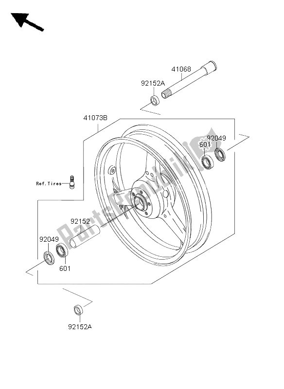 All parts for the Front Hub of the Kawasaki Z 1000 ABS 2009