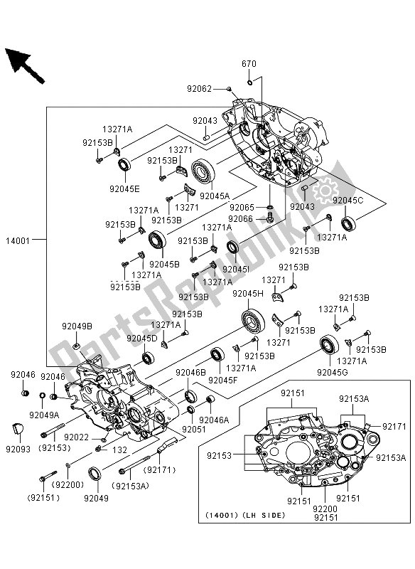 All parts for the Crankcase of the Kawasaki KLX 450R 2012