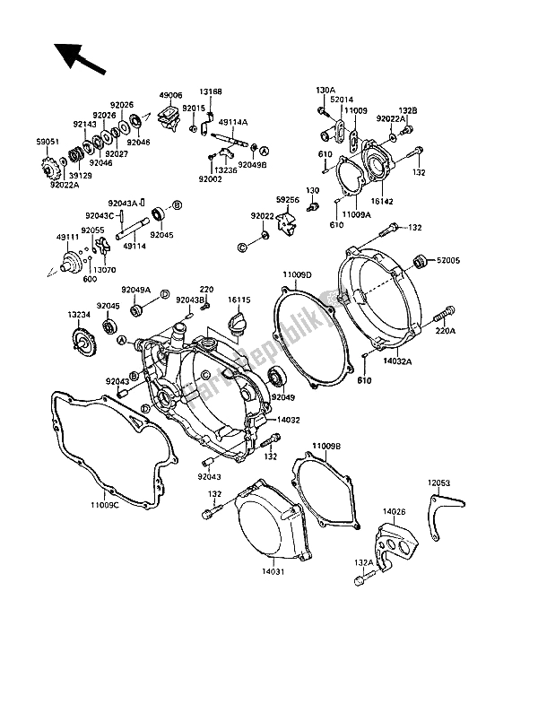Tutte le parti per il Coperchio (i) Del Motore del Kawasaki KX 250 1989