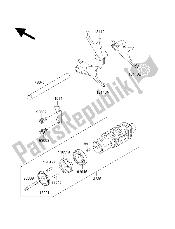 All parts for the Gear Change Drum & Shift Fork of the Kawasaki ZRX 1100 1997