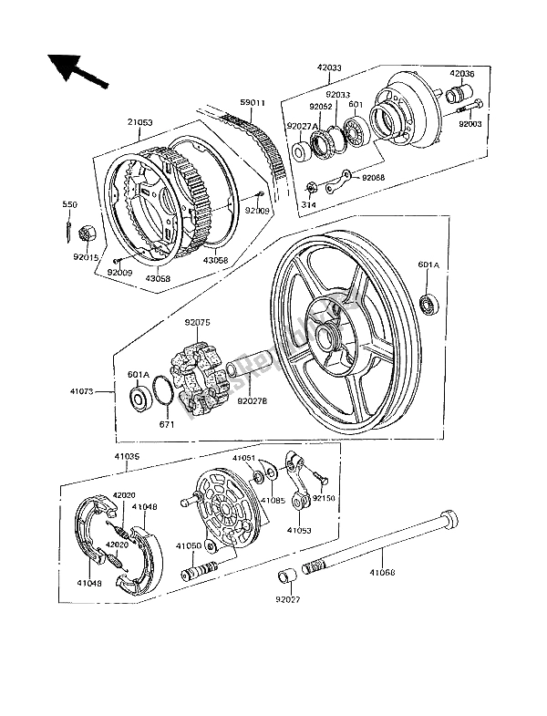 Tutte le parti per il Mozzo Posteriore del Kawasaki GPZ 305 Belt Drive 1994