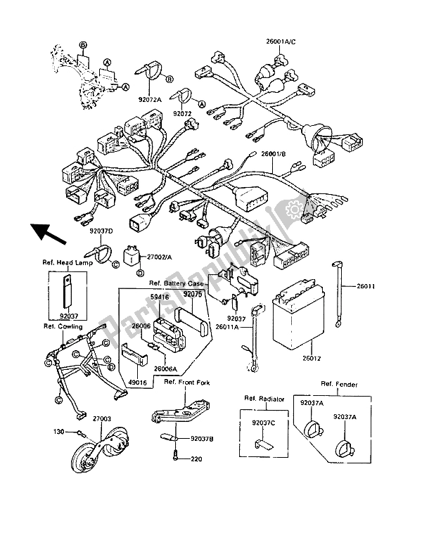 Tutte le parti per il Equipaggiamento Elettrico Del Telaio del Kawasaki 1000 GTR 1986