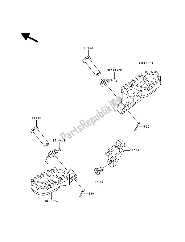 Todas as partes de Apoios Para Os Pés do Kawasaki KX 500 1994