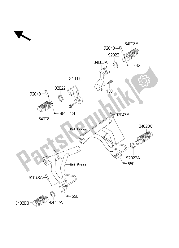 Alle onderdelen voor de Voetsteunen van de Kawasaki KLR 650C 2003