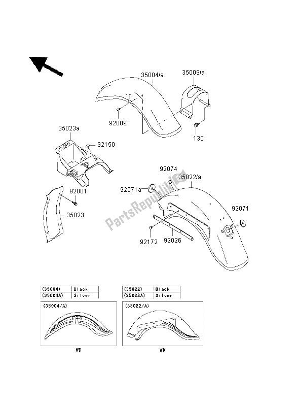 All parts for the Fenders of the Kawasaki VN 800 Classic 2003