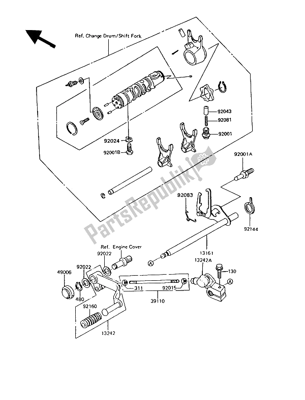 Todas as partes de Mecanismo De Mudança De Marcha do Kawasaki GT 550 1991