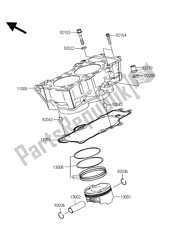 All parts for the Cylinder & Piston of the Kawasaki ER 6N 650 2011