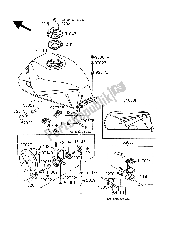 Tutte le parti per il Serbatoio Di Carburante del Kawasaki GPX 600R 1996