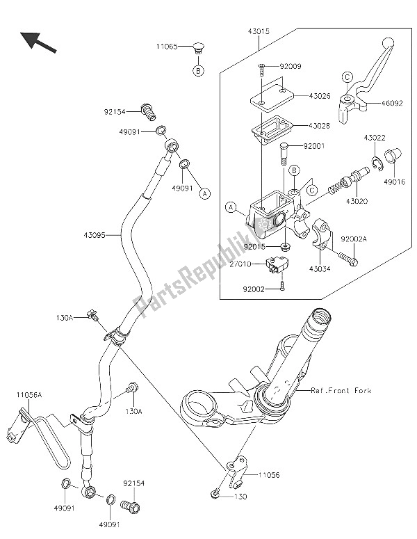 Tutte le parti per il Pompa Freno Anteriore del Kawasaki Ninja 300 2016