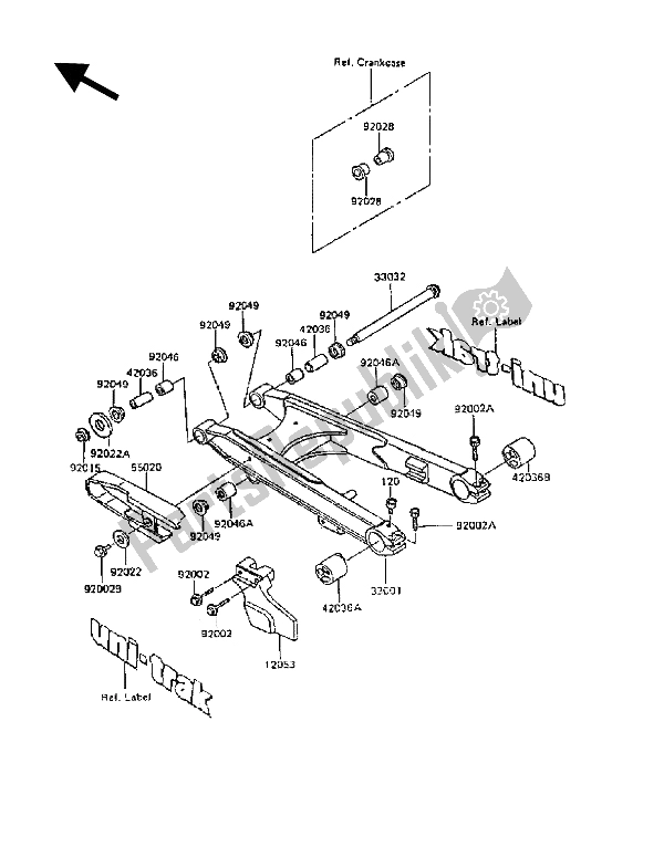 All parts for the Swingarm of the Kawasaki KLR 600 1989