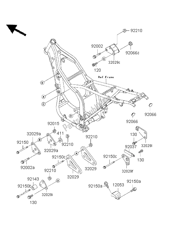 Alle onderdelen voor de Frame Hulpstukken van de Kawasaki KLX 650R 1999