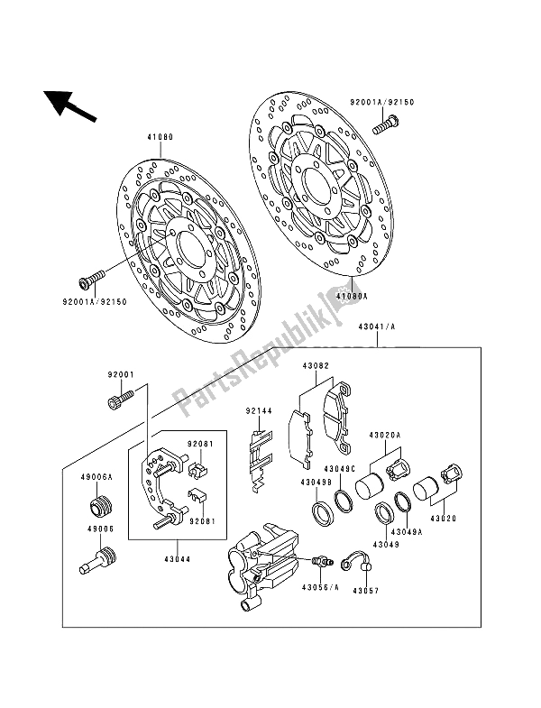 Tutte le parti per il Pinza Anteriore del Kawasaki Zephyr 750 1994