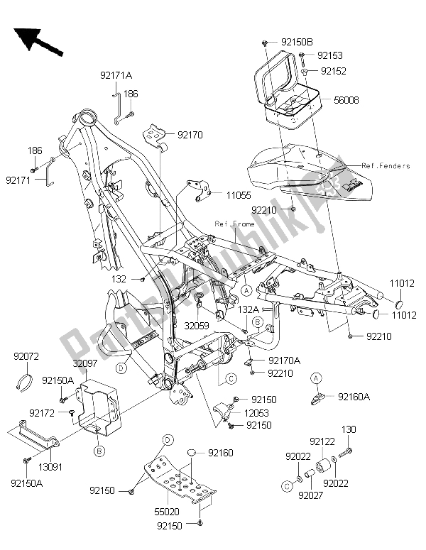 Todas as partes de Encaixe De Quadro do Kawasaki KLX 250 2015