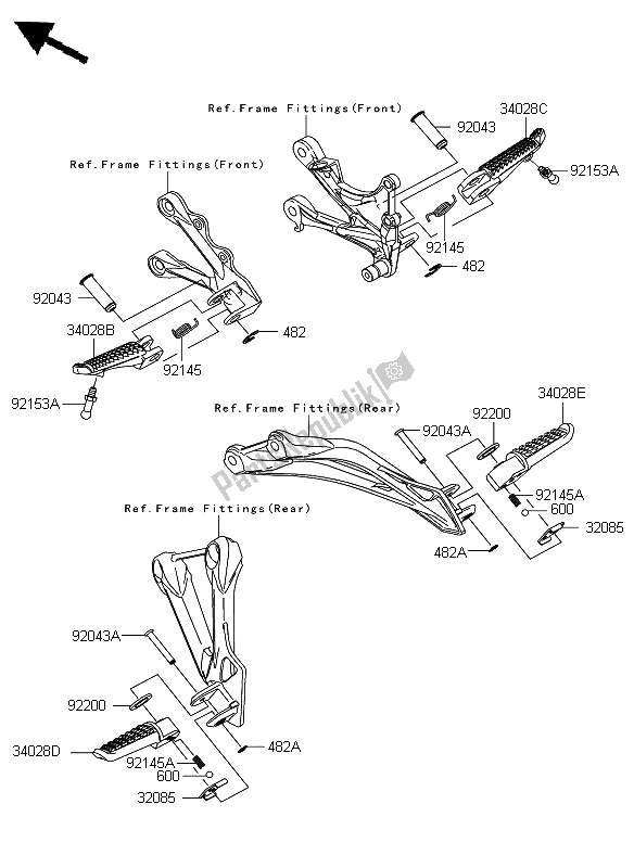 All parts for the Footrests of the Kawasaki Ninja ZX 6R 600 2008