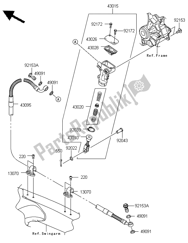 All parts for the Rear Master Cylinder of the Kawasaki KX 250F 2012