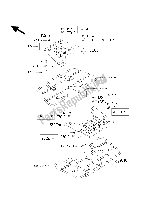 Toutes les pièces pour le Pièces Optionnelles (transporteur) du Kawasaki KVF 650 2002