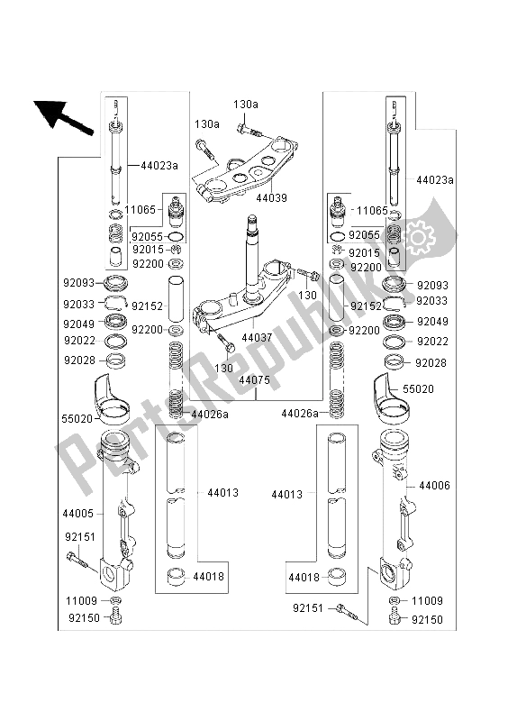 Alle onderdelen voor de Voorvork van de Kawasaki ZRX 1200S 2003