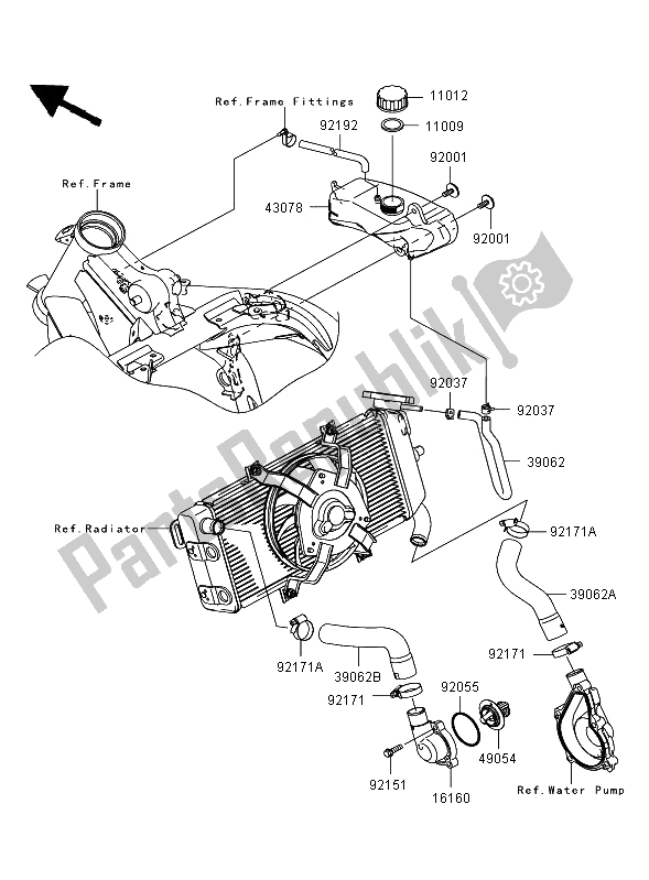 All parts for the Water Pipe of the Kawasaki ER 6N 650 2006