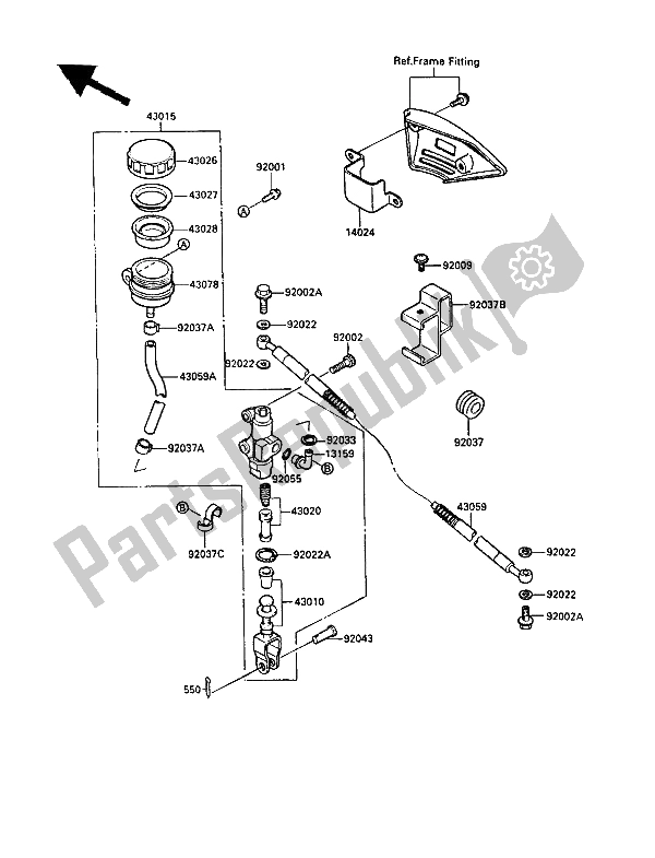 All parts for the Rear Master Cylinder of the Kawasaki KLR 500 1987