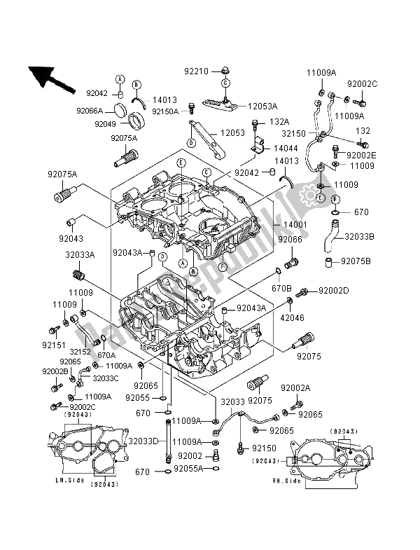 All parts for the Crankcase of the Kawasaki EN 500 1997