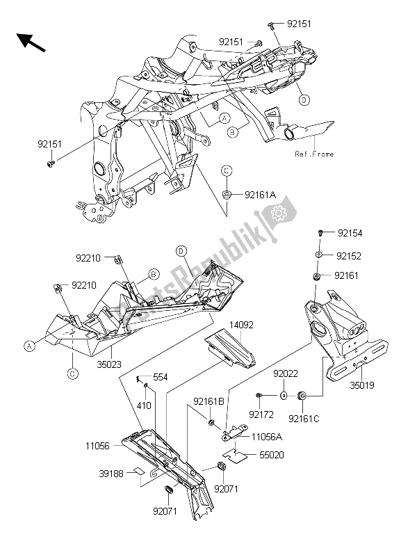 Tutte le parti per il Parafango Posteriore del Kawasaki Ninja 250 SL ABS 2015