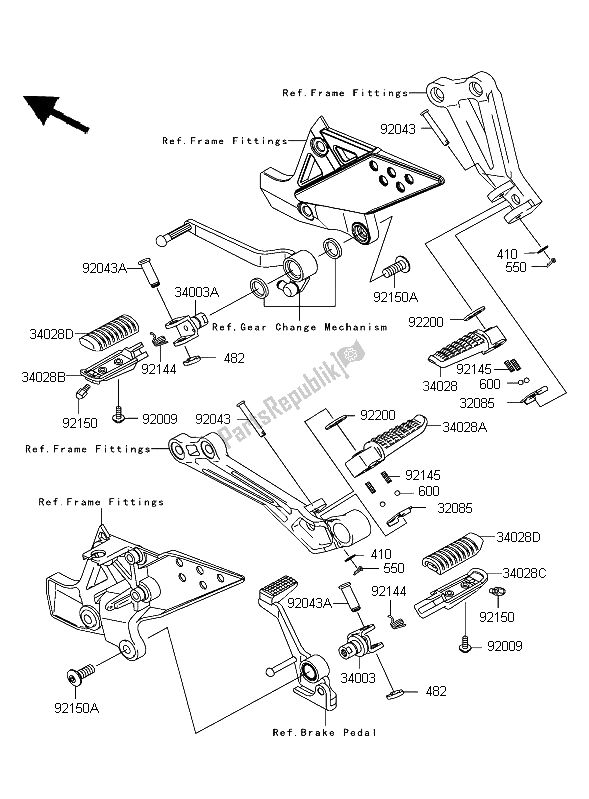 All parts for the Footrests of the Kawasaki Z 750 2004