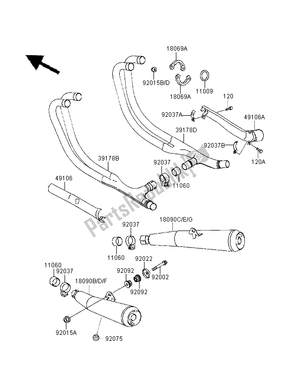 All parts for the Muffler of the Kawasaki Zephyr 1100 1995