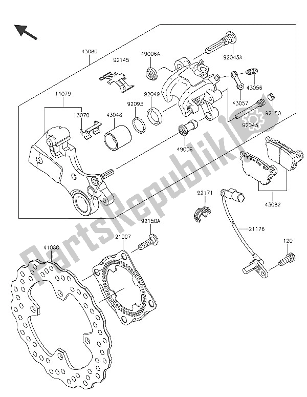 All parts for the Rear Brake of the Kawasaki Ninja ZX 6R 600 2016