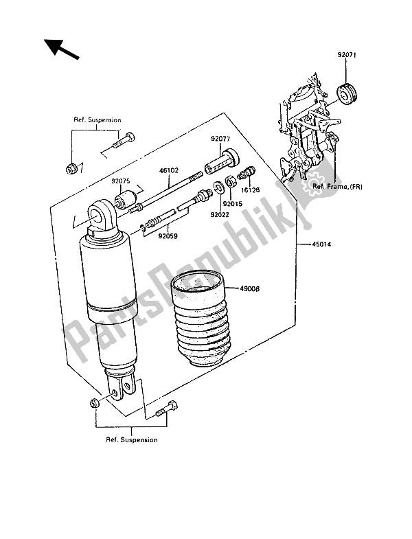 All parts for the Shock Absorber(s) of the Kawasaki GPZ 900R 1988