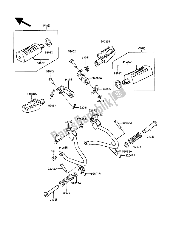 Tutte le parti per il Passo del Kawasaki KLR 250 1992